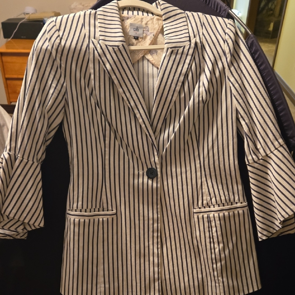 CAbi navy and White Striped Blazer